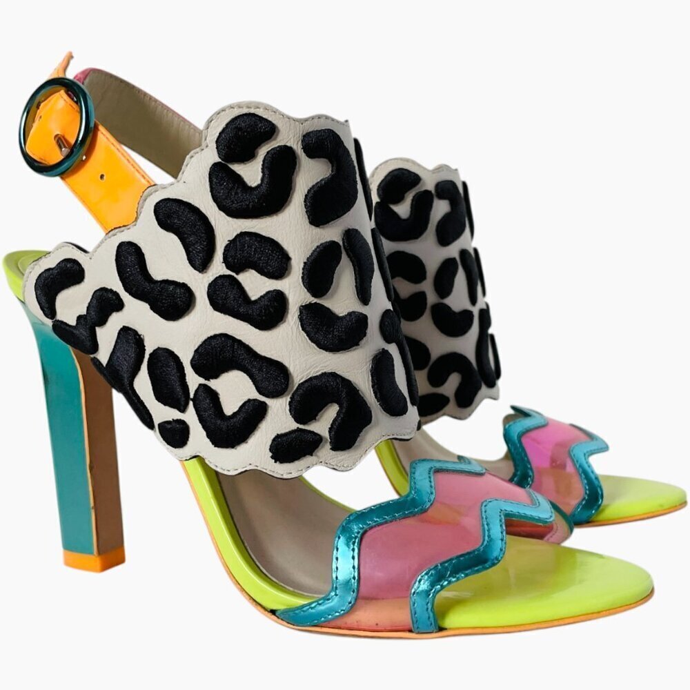 Sophia Webster Dionne Multicolor Leopard Print Heels Sandals - Picture 2 of 13